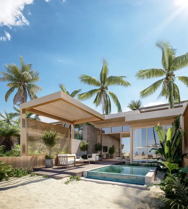 Vista frontal de las villas de Seashore Beachfront Villas